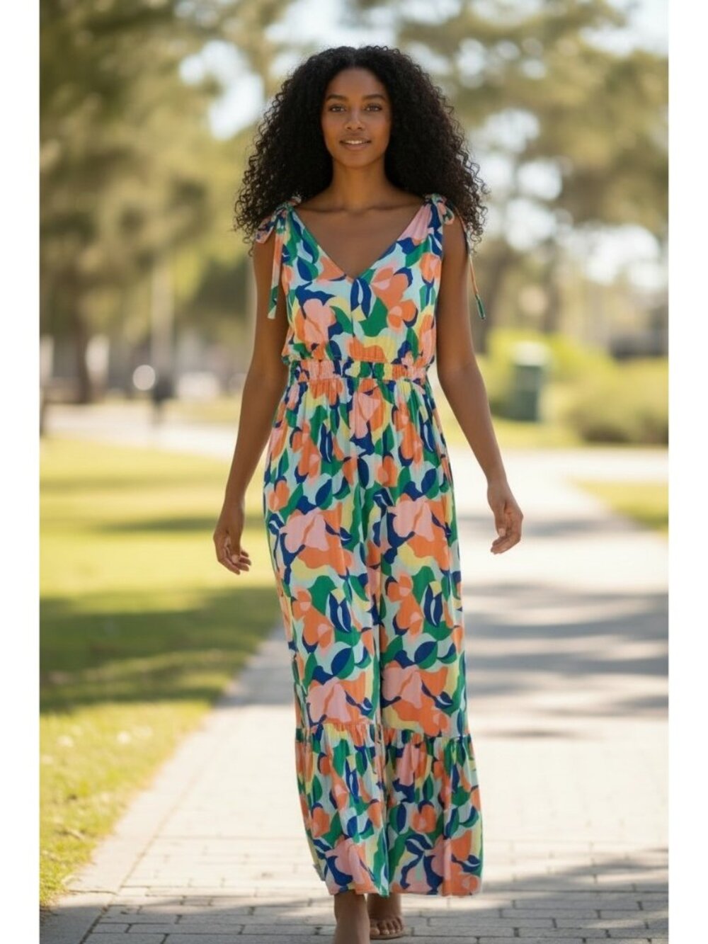 Colorful Abstract Print Dress Size L Farm Rio Look 100% Rayon